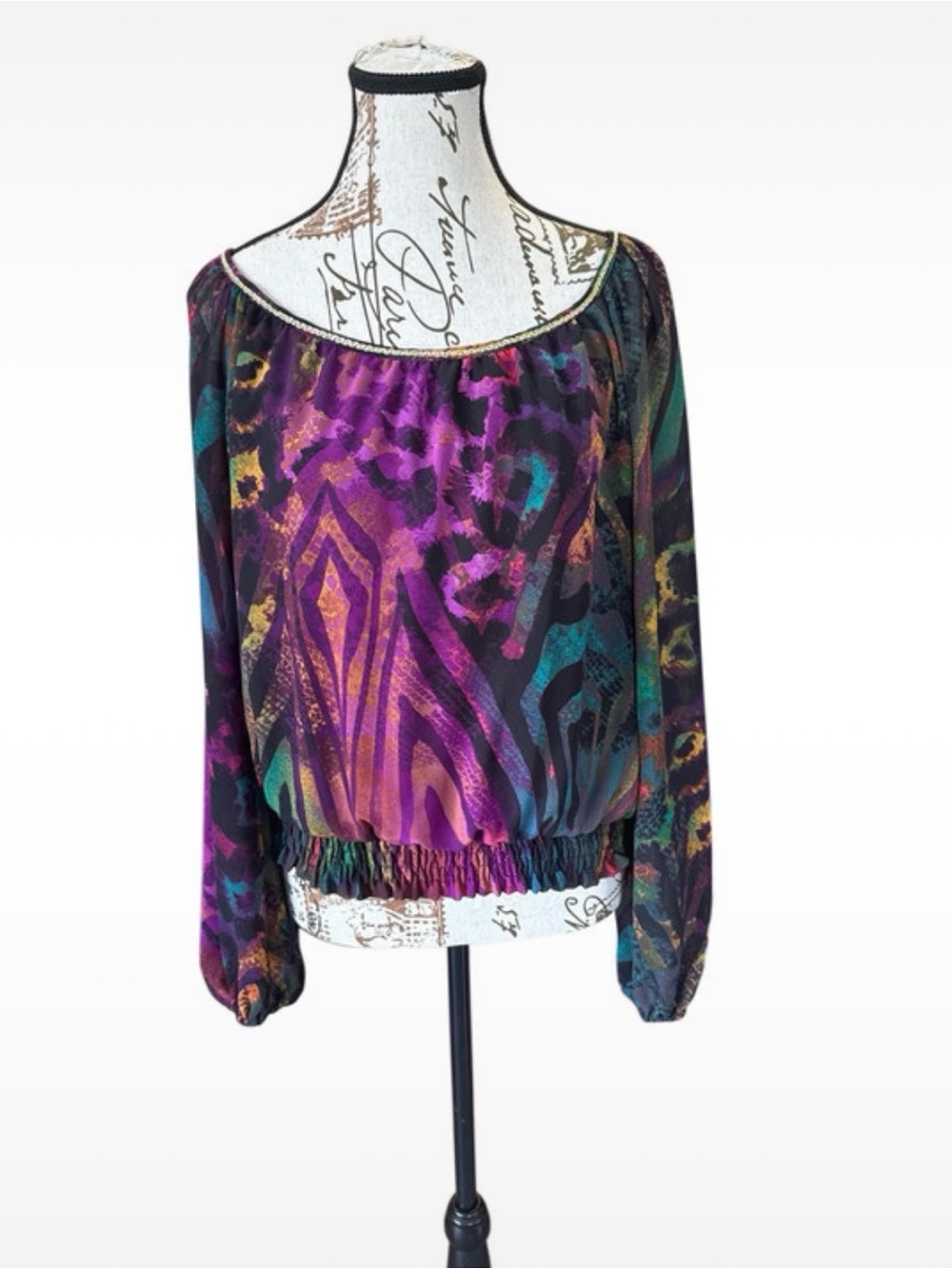 XOXO Women's Purple Multicolor Off-Shoulder Blouson Top, small